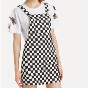 Black and white check overall dress NWOT